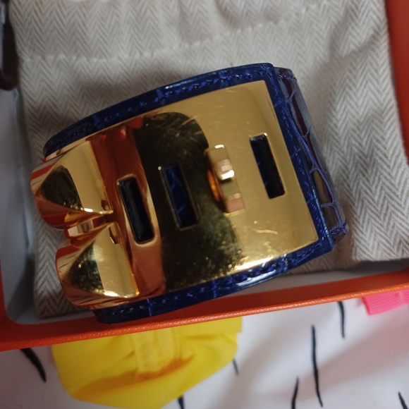Authentic Hermes Collier de Chien Mississippi Blue Croc Alligator Cuff - Picture 13 of 16